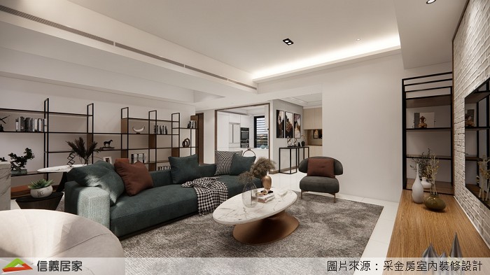 整體公共場域採用開放式設計,由客廳為中心點,合併擴大練琴範圍,讓視野不受限,陽光從落地窗透入室內每個角落,無論是獨練或團練都能享受音符圍繞的感動,讓心境更為安定舒適。
