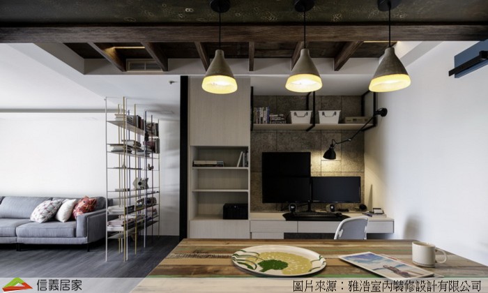 咖啡色餐廳室內裝潢設計，包括收納櫃、餐桌、置物櫃裝潢圖片