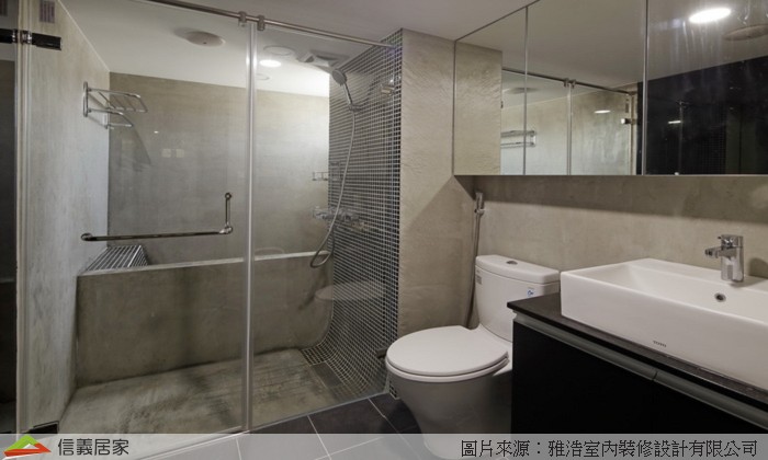灰色乾濕分離室內裝潢設計，包括洗手台、淋浴/花灑、馬桶裝潢圖片