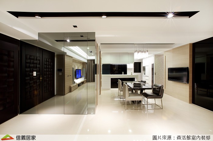 米色餐廳室內裝潢設計，包括吊燈、餐桌、餐椅裝潢圖片